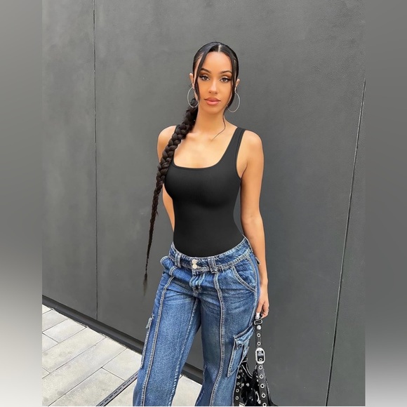 TOB Women's Multicolor 3 Piece Sexy Ribbed Square Neck Sleeveless Bodysuits - Picture 3 of 10